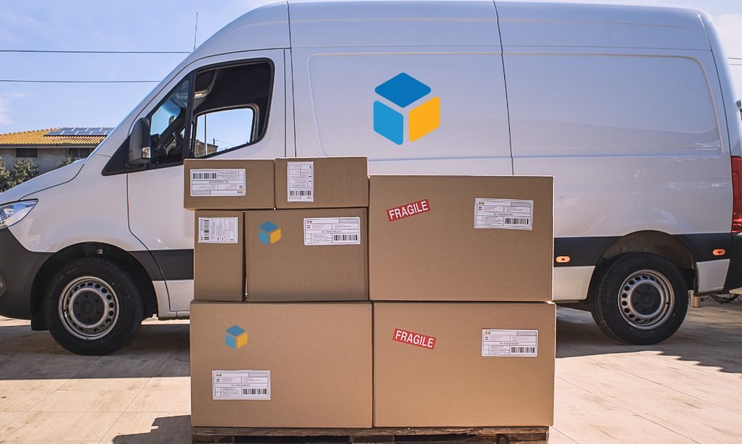 Camioneta de reparto CUBOX con cajas listas para entregar
